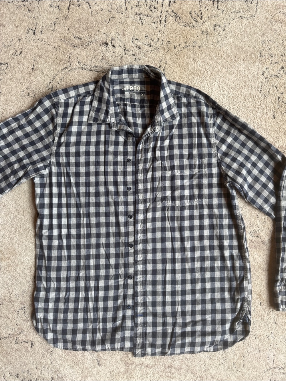 GAP Navy and White Gingham Button-Down Shirt